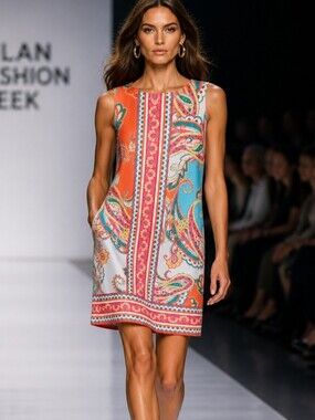 karin stevens Orange & Turquoise Paisley Shift Mini Dress